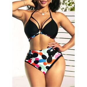 NWT Rosewe High Waist Multicolor Dot Bikini Swimsuit 2 Pc Set. Size M.